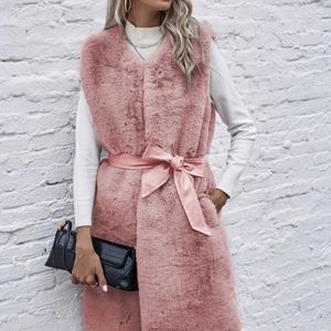 Rose Petal Faux Fur Vest 5 🌟Rated Belted Self Tie Size Small-Medium last 1